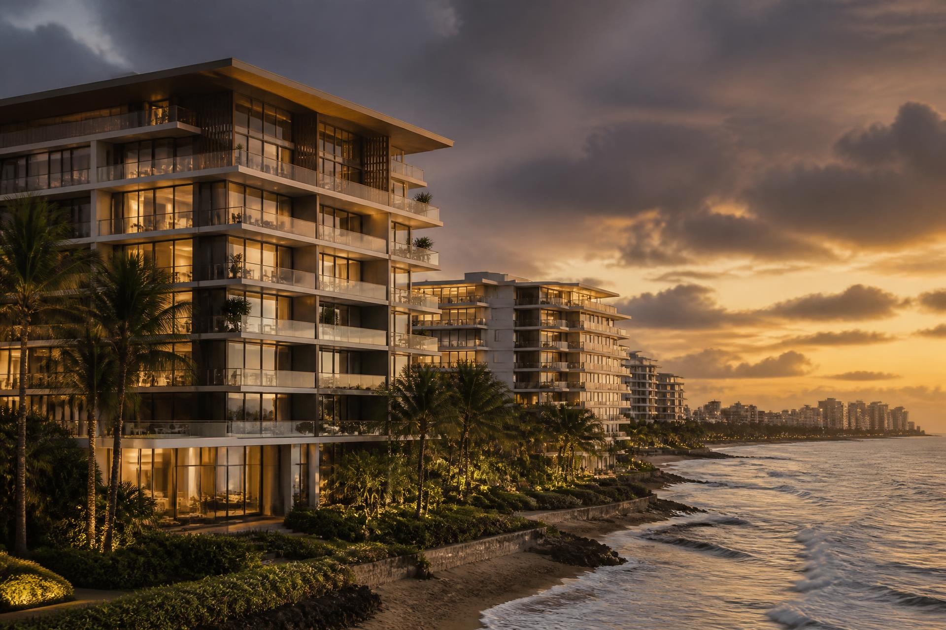 Residencias frente al mar en Puerto Rico al atardecer